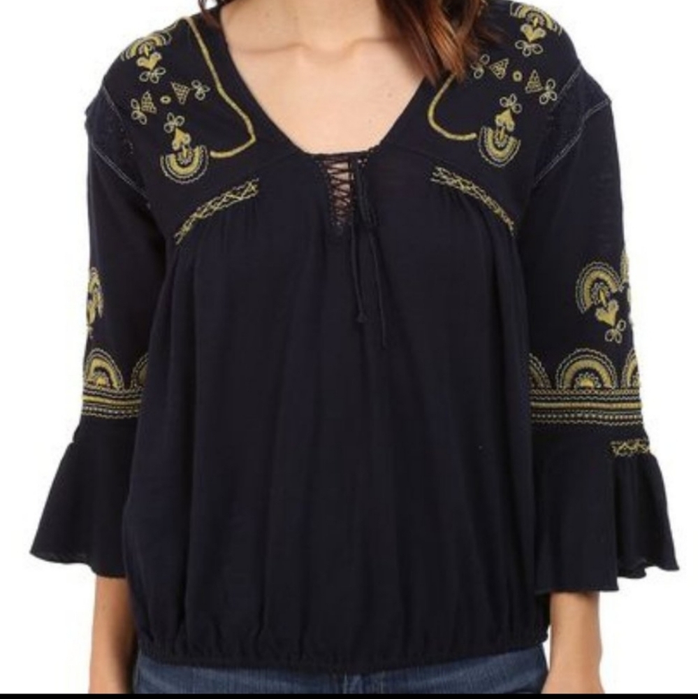 NwOT Free People Chiquita Top Navy/yellow
